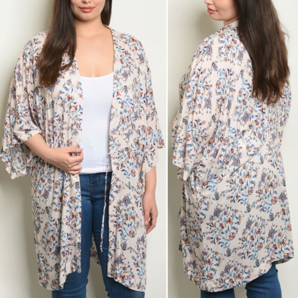 1X, 2X & 3X Cream Floral kimono/ Cardigan - Picture 2 of 6